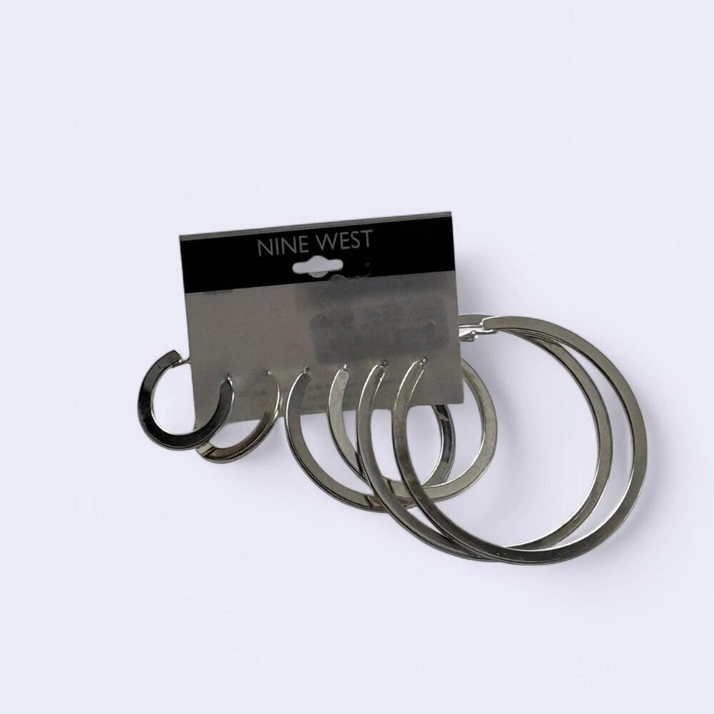 Nine West Silver Hoop Earring 3 Pairs RETAIL $18